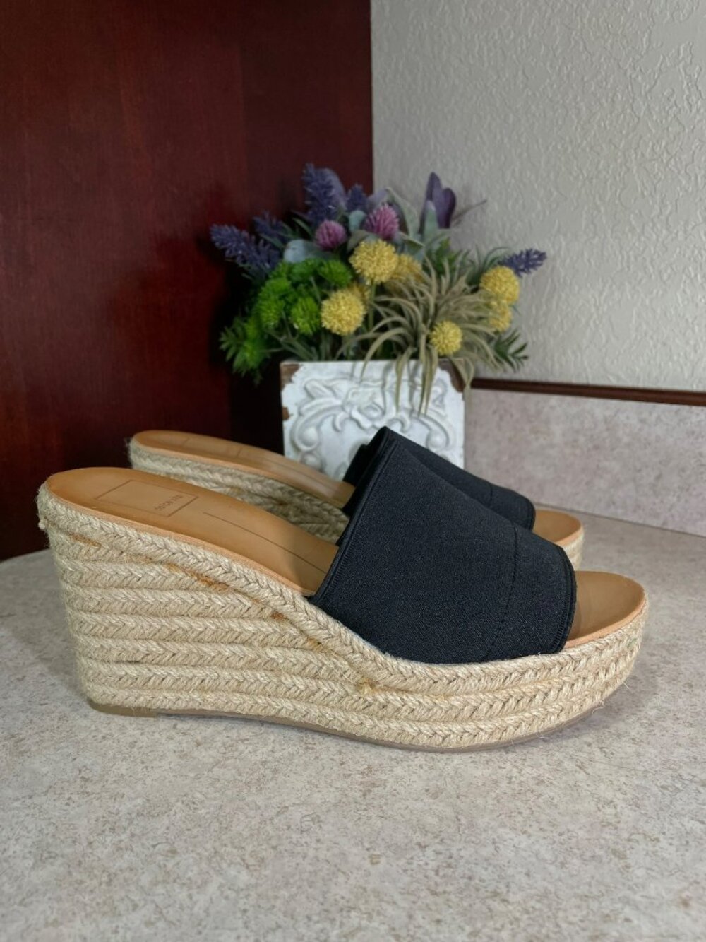 Dolce Vita Black Espadrille Platform Wedge Sandals Size 7.5 Like New